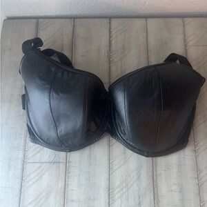 Scantilly by Curvy Kate Black Faux Leather Strappy Bra 36k